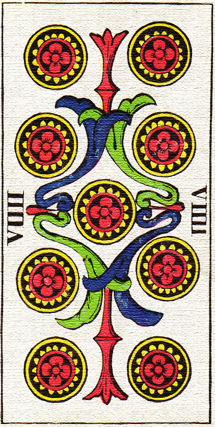 Tarotová karta Devět disků