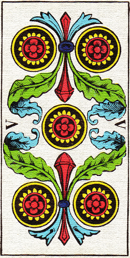 Tarotová karta Pět disků