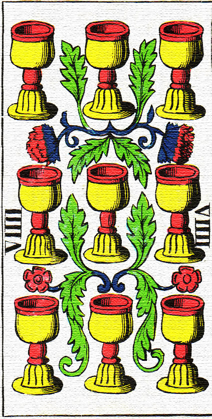 Tarotová karta Devět pohárů